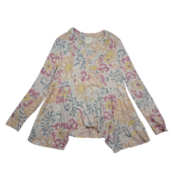 Anthropologie Maeve Laiken‎ Top Women's 6 Popover Pastel Colorful Floral Flowy - Picture 1 of 10